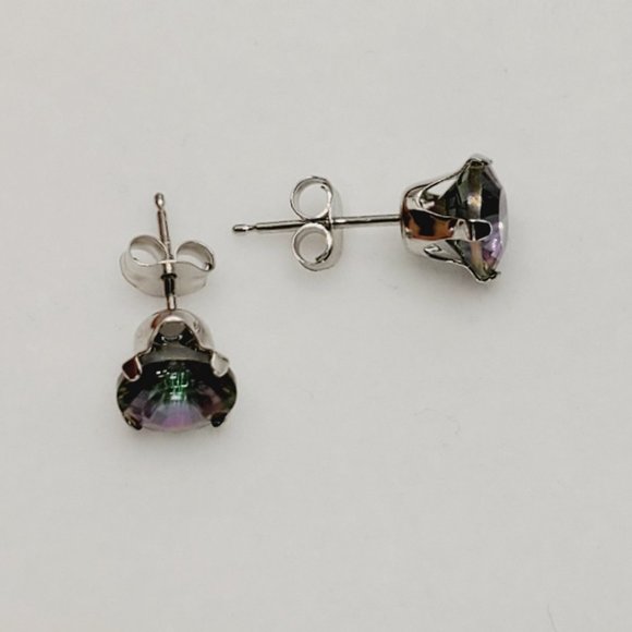 10K White Gold Mystic Topaz 6x6mm Stud Earrings - Picture 5 of 5